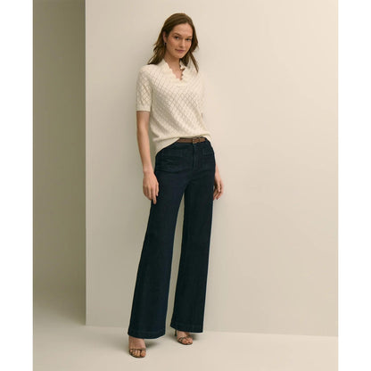 Cotton Viscose Short-Sleeve Ruffle Sweater