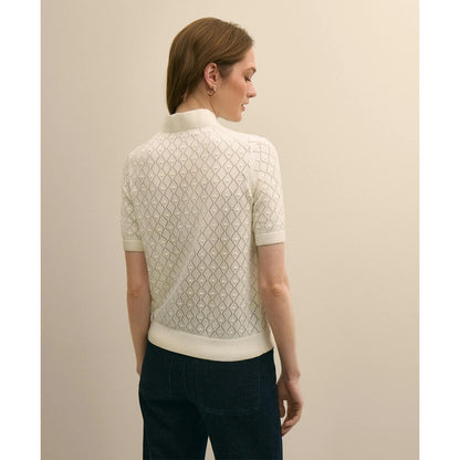 Cotton Viscose Short-Sleeve Ruffle Sweater