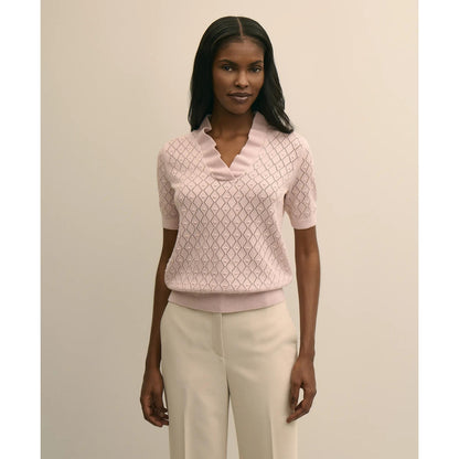 Cotton Viscose Short-Sleeve Ruffle Sweater
