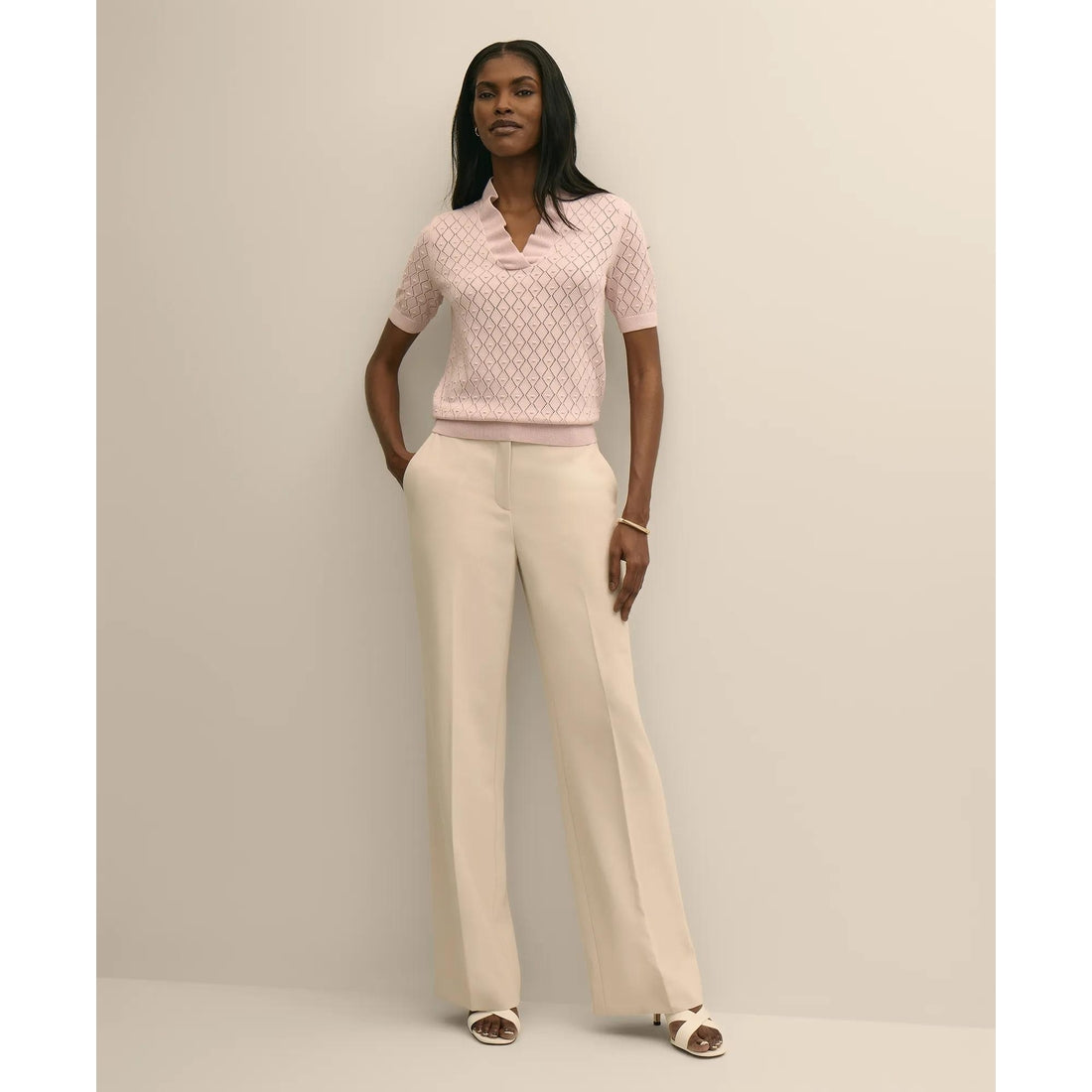 Cotton Viscose Short-Sleeve Ruffle Sweater