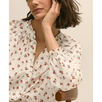 Silk-Cotton Floral Print Blouse