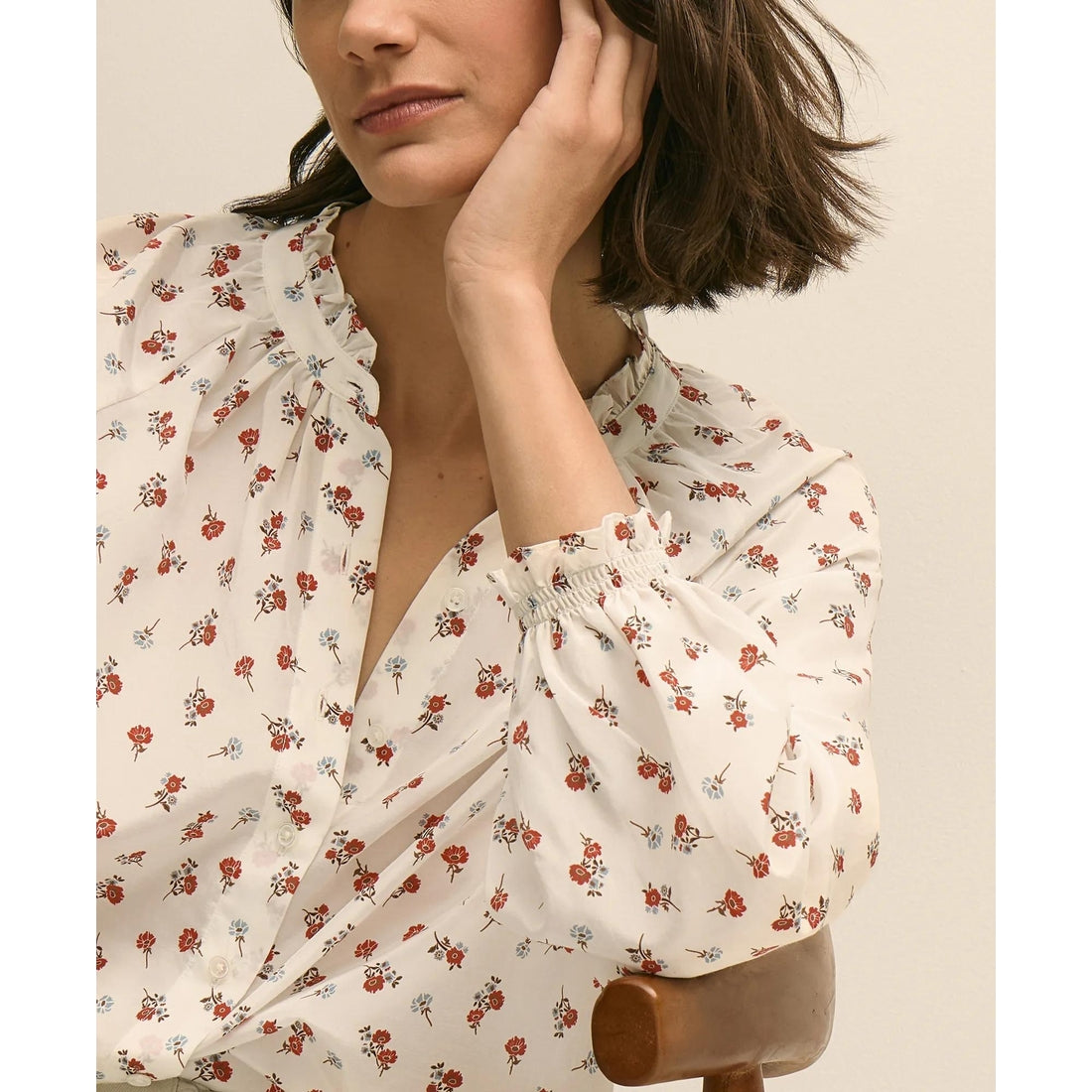 Silk-Cotton Floral Print Blouse