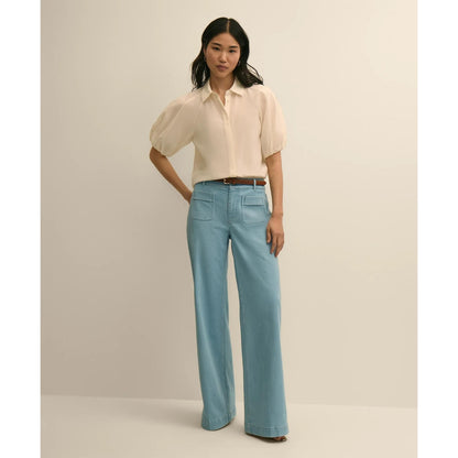 Silk-Cotton Elbow-Bubble-Sleeve Shirt