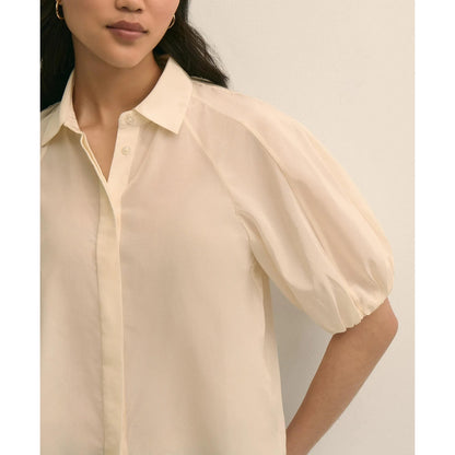 Silk-Cotton Elbow-Bubble-Sleeve Shirt