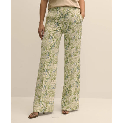 Crepe Botanical Print Wide-Leg Pants