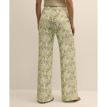 Crepe Botanical Print Wide-Leg Pants