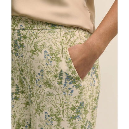 Crepe Botanical Print Wide-Leg Pants