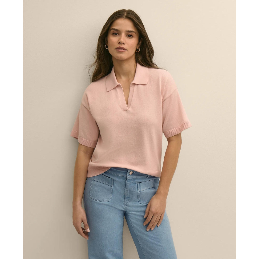 Supima Cotton Johnny Collar Pullover Sweater