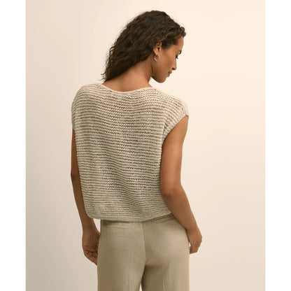 Relaxed Cotton Blend Short-Sleeve Shimmer Sweater