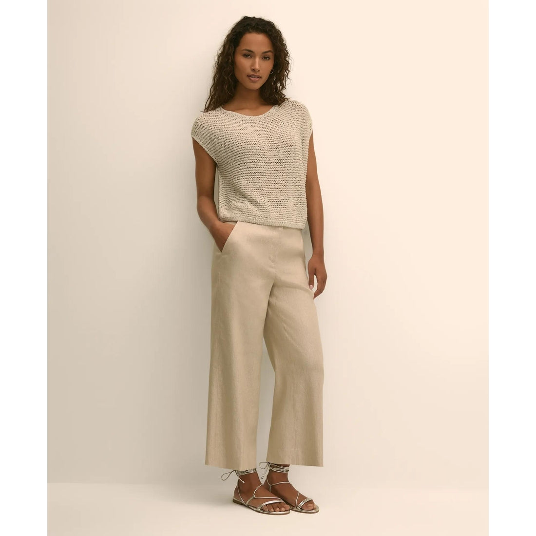 Relaxed Cotton Blend Short-Sleeve Shimmer Sweater