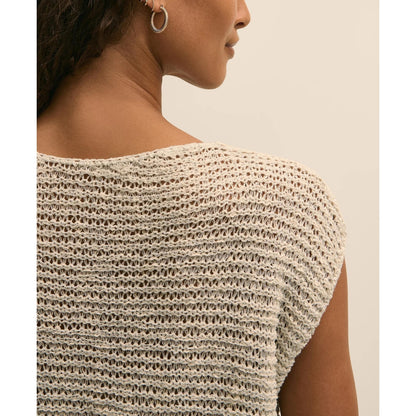 Relaxed Cotton Blend Short-Sleeve Shimmer Sweater