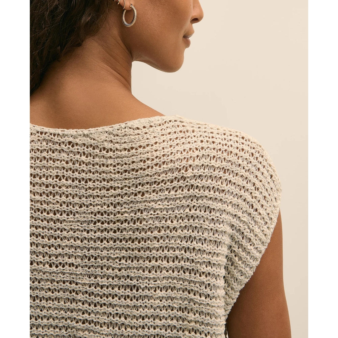 Relaxed Cotton Blend Short-Sleeve Shimmer Sweater
