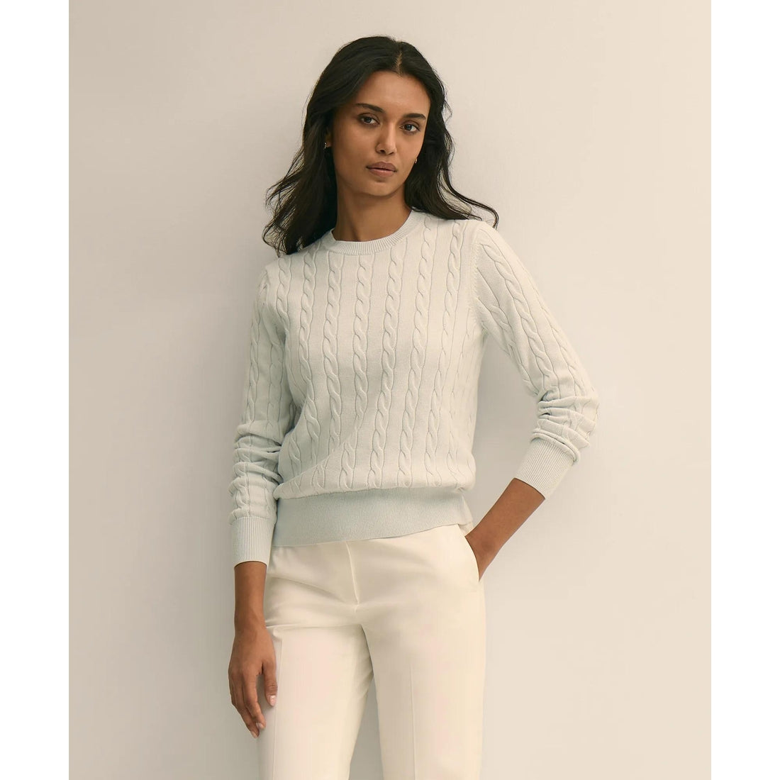 Supima Cotton Cable Crewneck Sweater