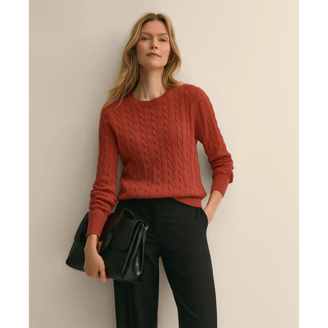 Supima Cotton Cable Crewneck Sweater
