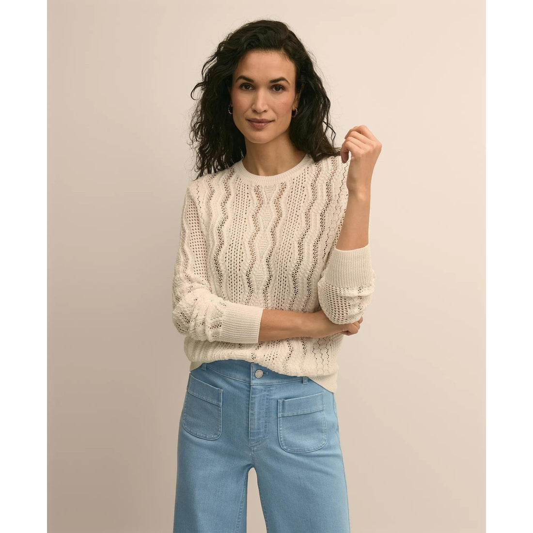 Cotton Cable-Knit Cropped Sweater