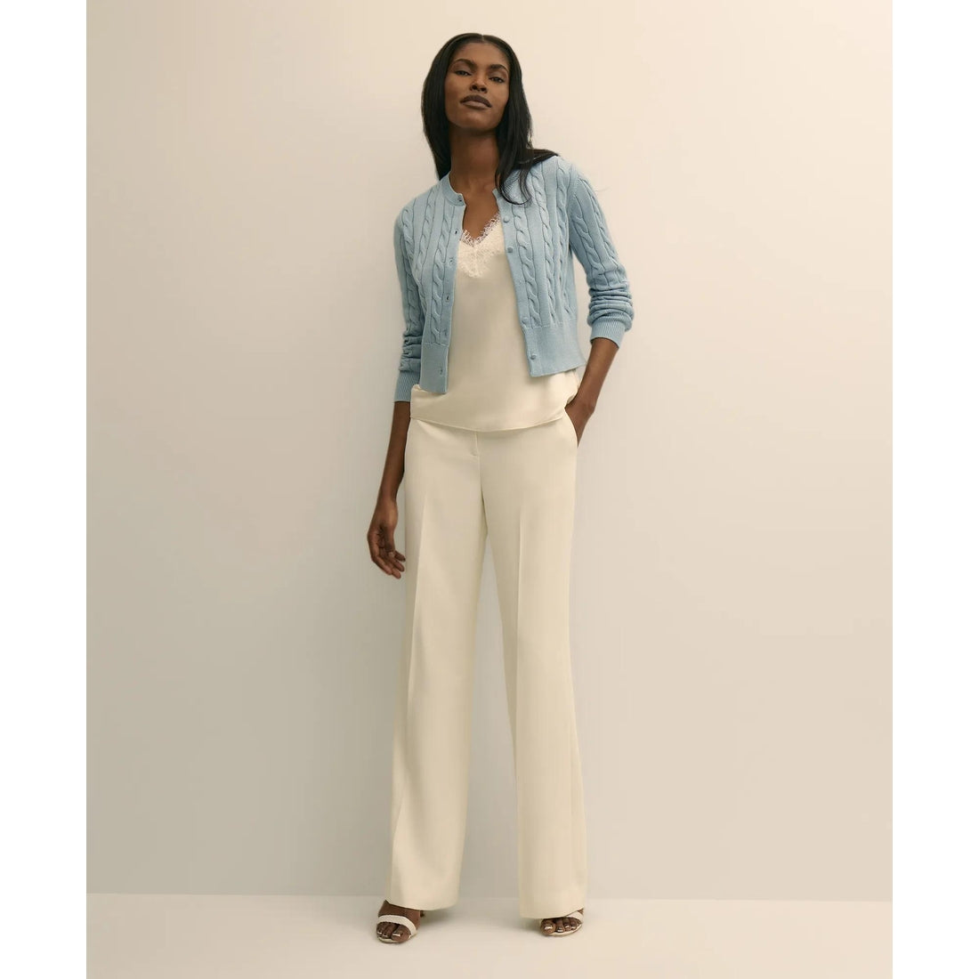 Supima Cotton Cropped Cable Cardigan