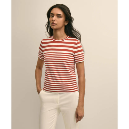 Supima Cotton Variegated Stripe Short-Sleeve Sweater Shell