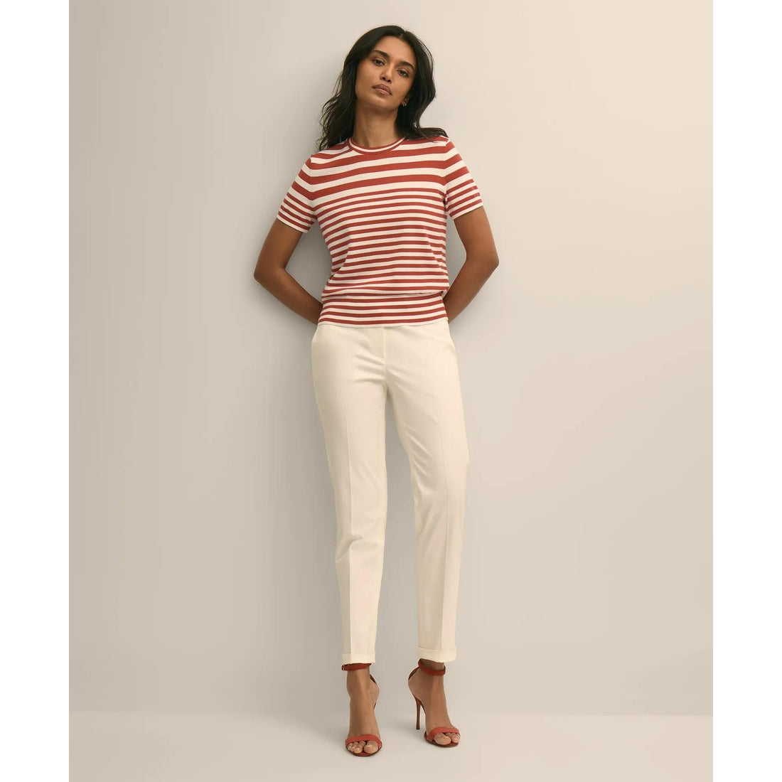 Supima Cotton Variegated Stripe Short-Sleeve Sweater Shell