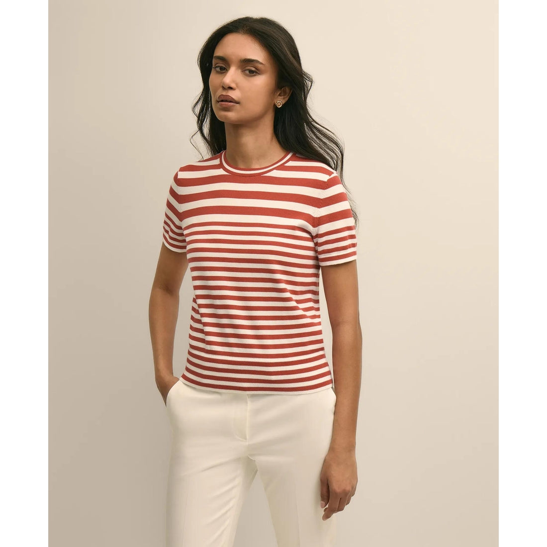 Supima Cotton Variegated Stripe Short-Sleeve Sweater Shell