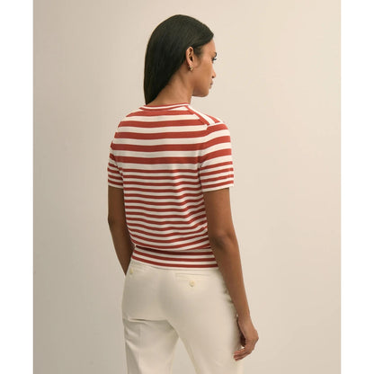 Supima Cotton Variegated Stripe Short-Sleeve Sweater Shell