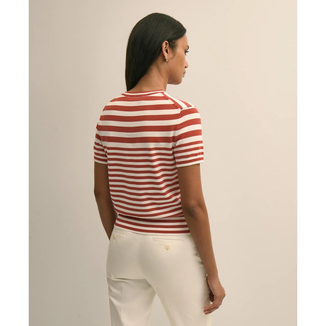 Supima Cotton Variegated Stripe Short-Sleeve Sweater Shell