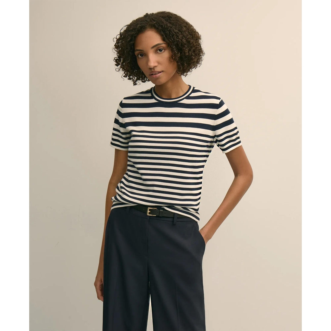 Supima Cotton Variegated Stripe Short-Sleeve Sweater Shell