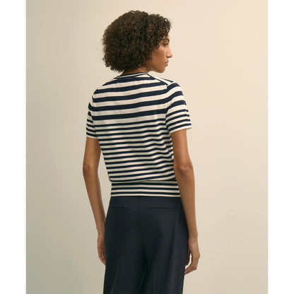 Supima Cotton Variegated Stripe Short-Sleeve Sweater Shell
