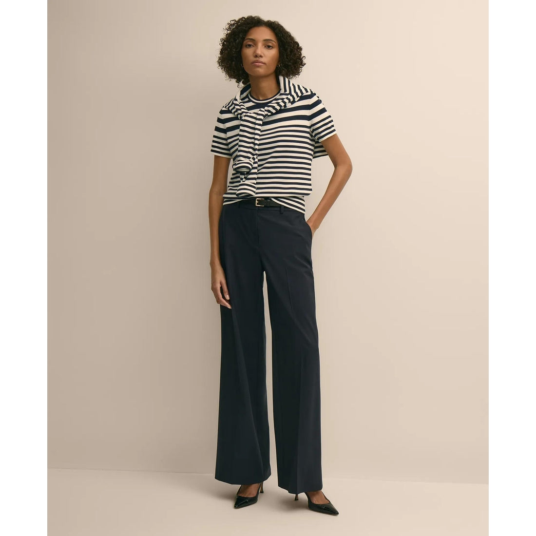 Supima Cotton Variegated Stripe Short-Sleeve Sweater Shell