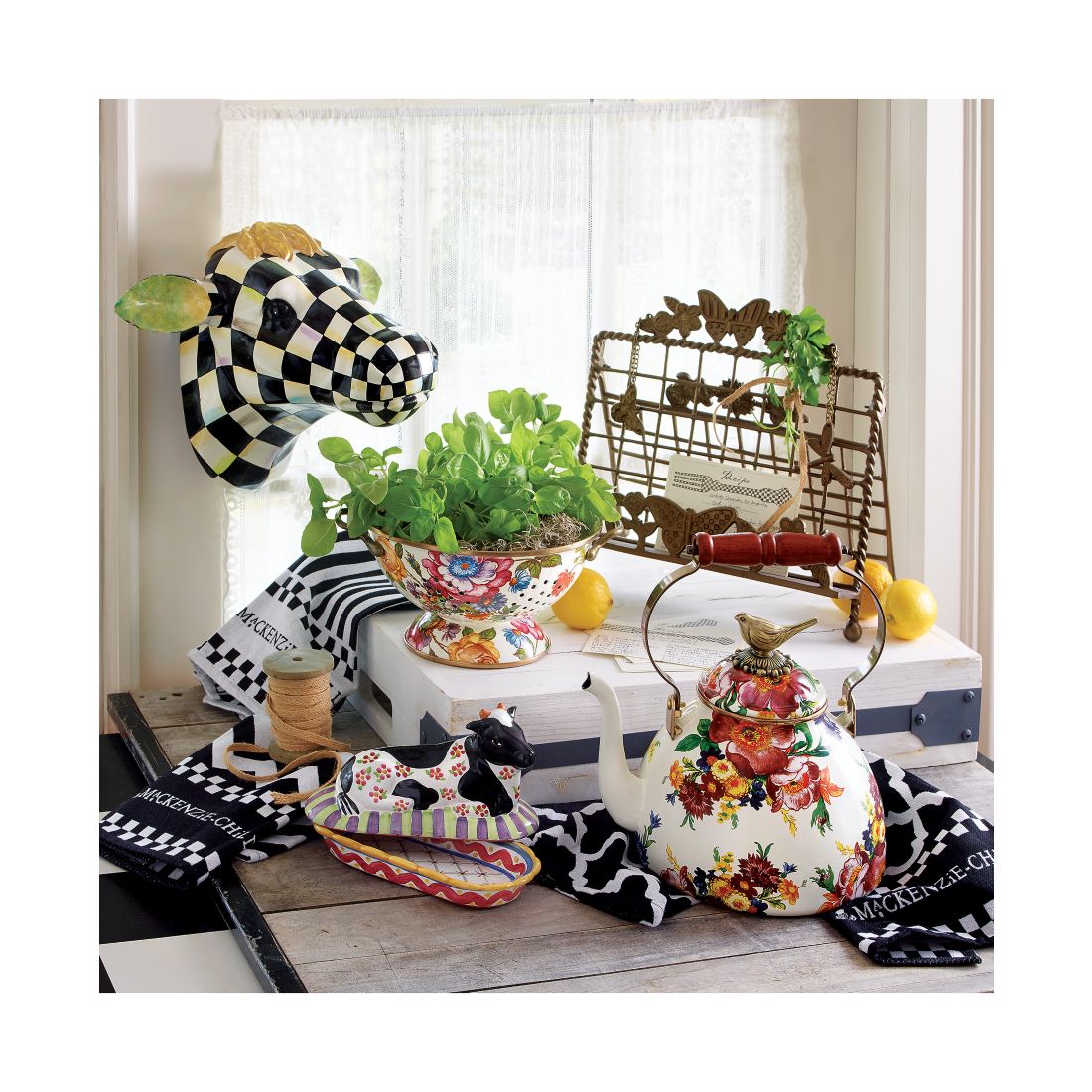 Mackenzie-Childs White Flower Market Large Colander