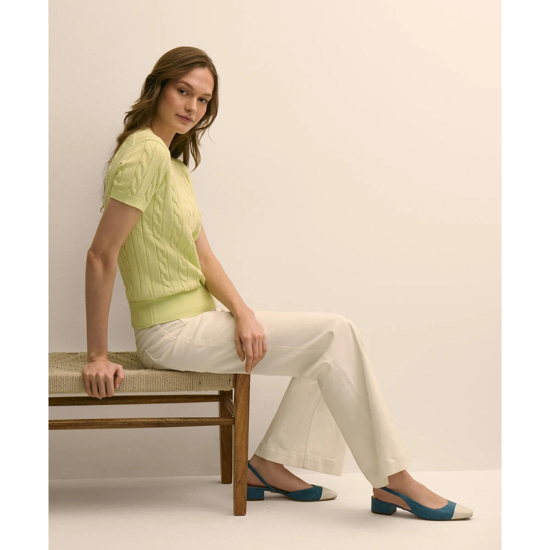 Supima Cotton Cable Short-Sleeve Sweater