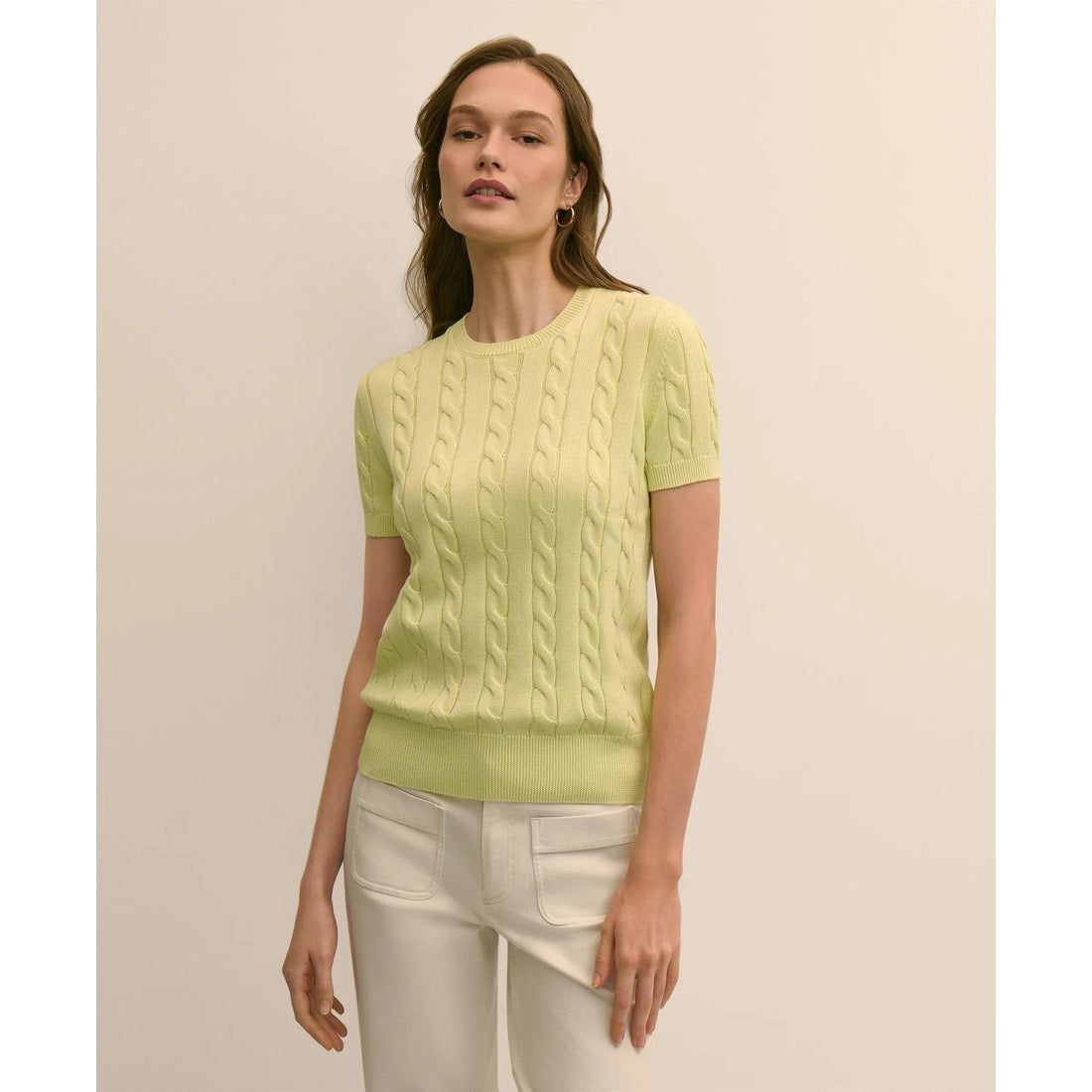 Supima Cotton Cable Short-Sleeve Sweater