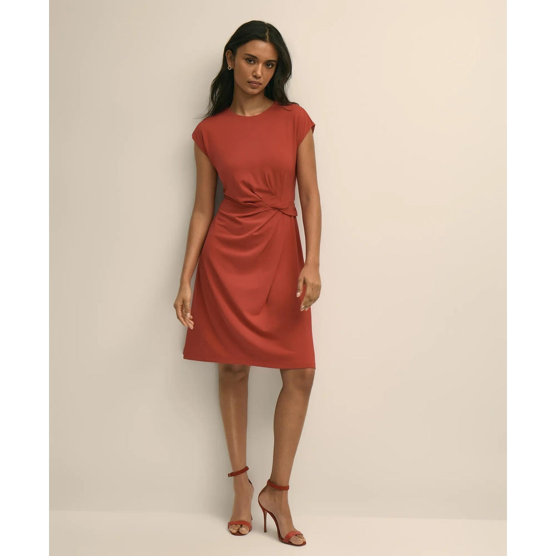Jersey Cap-Sleeve Twisted-Detail Dress