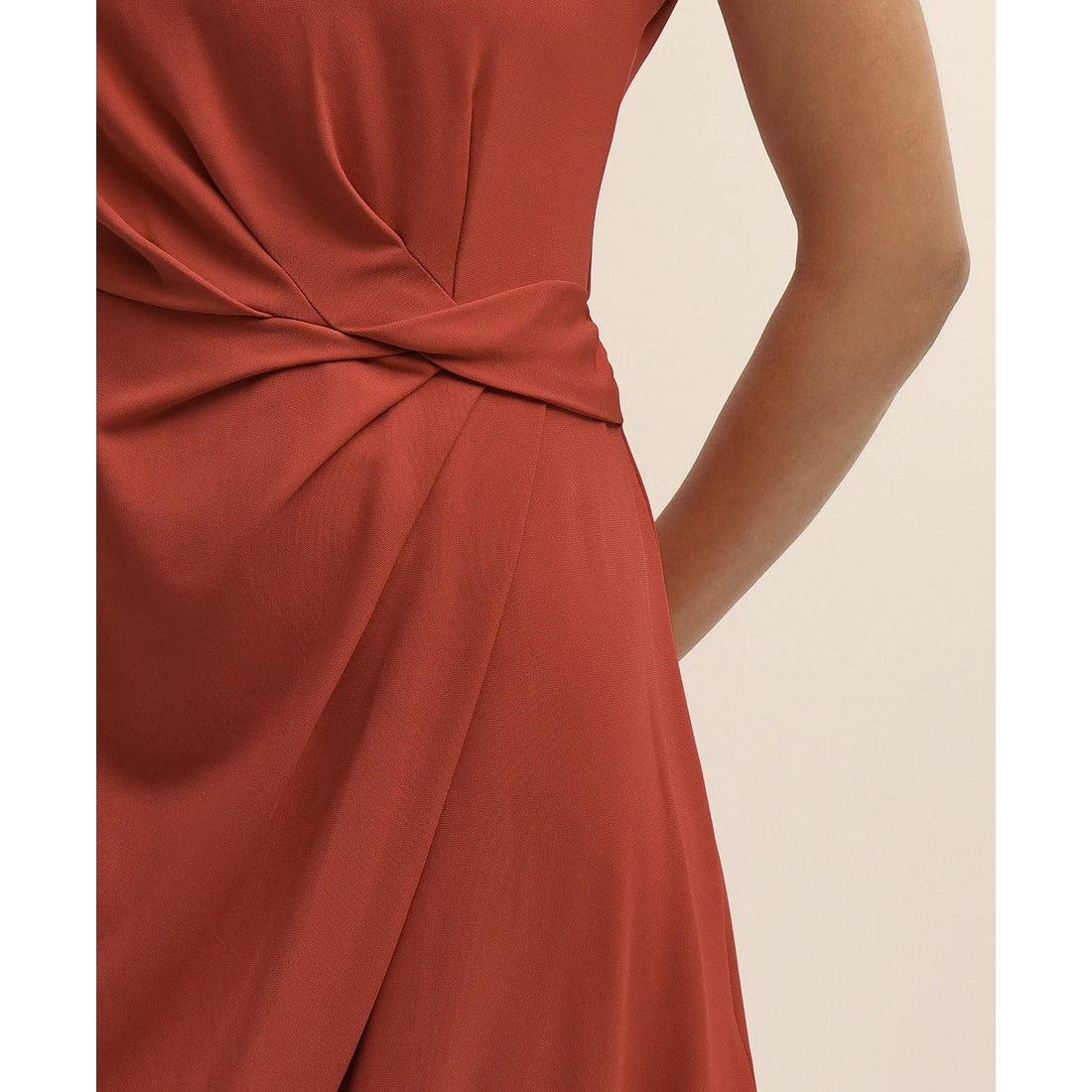 Jersey Cap-Sleeve Twisted-Detail Dress