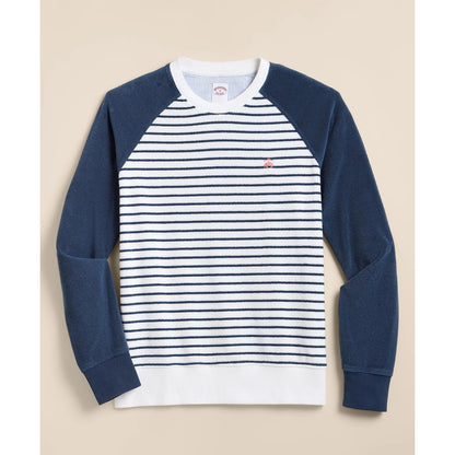 Cotton Blend Terry Cloth Stripe Sweatshirt