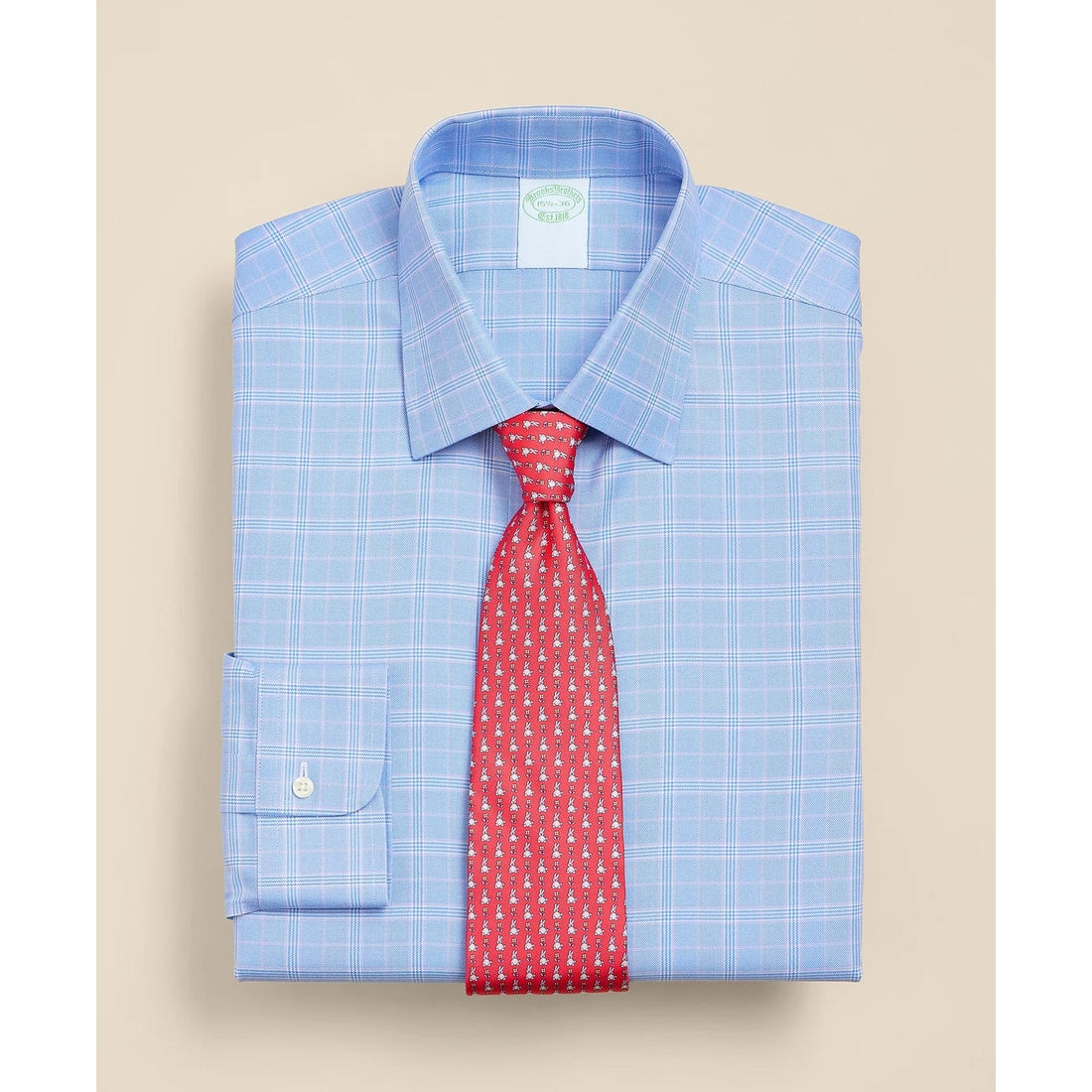 Brooks Brothers Explorer Collection Non-Iron Twill Ainsley Collar, Glen Plaid Dress Shirt