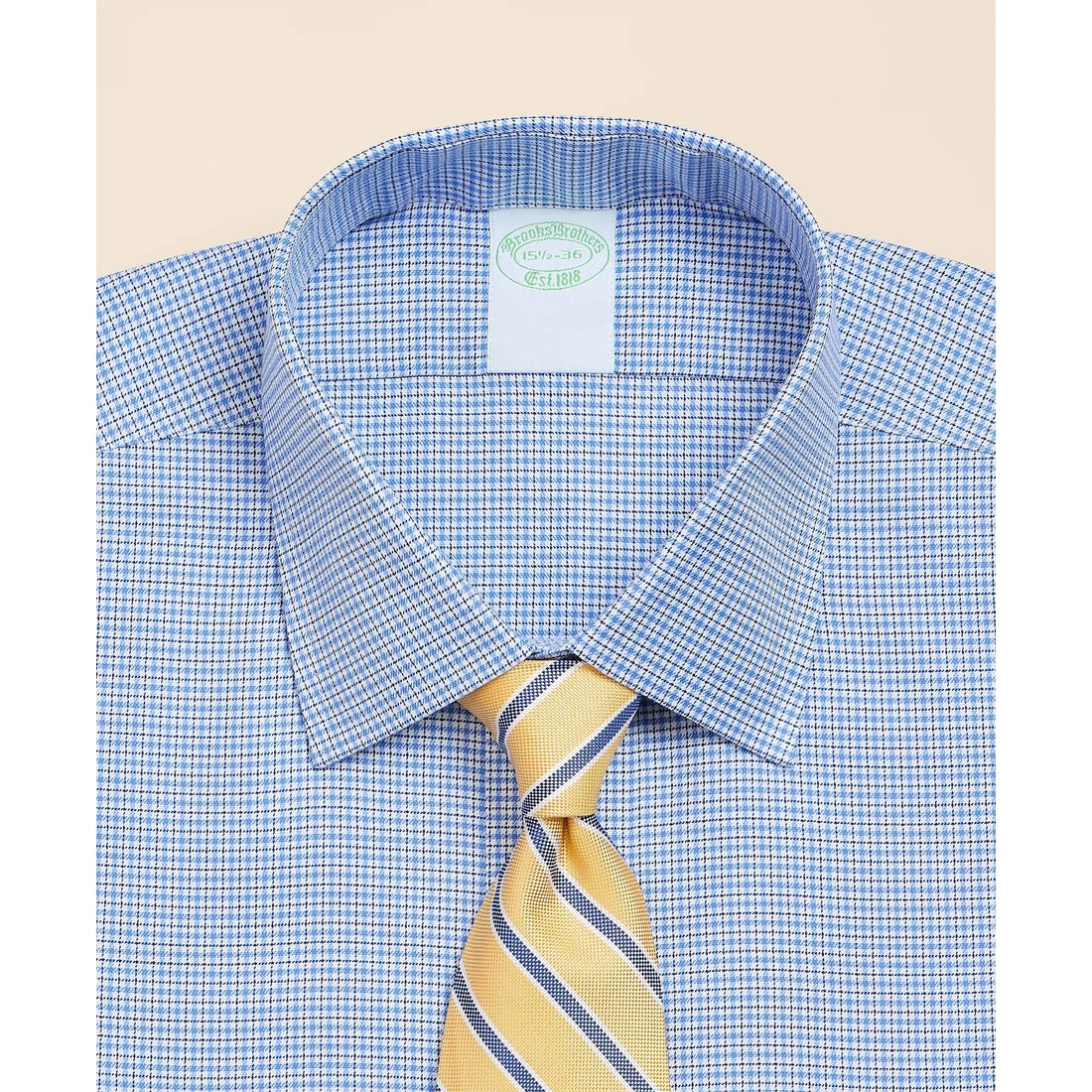 Brooks Brothers Explorer Collection Non-Iron Twill Ainsley Collar, Mini Check Dress Shirt