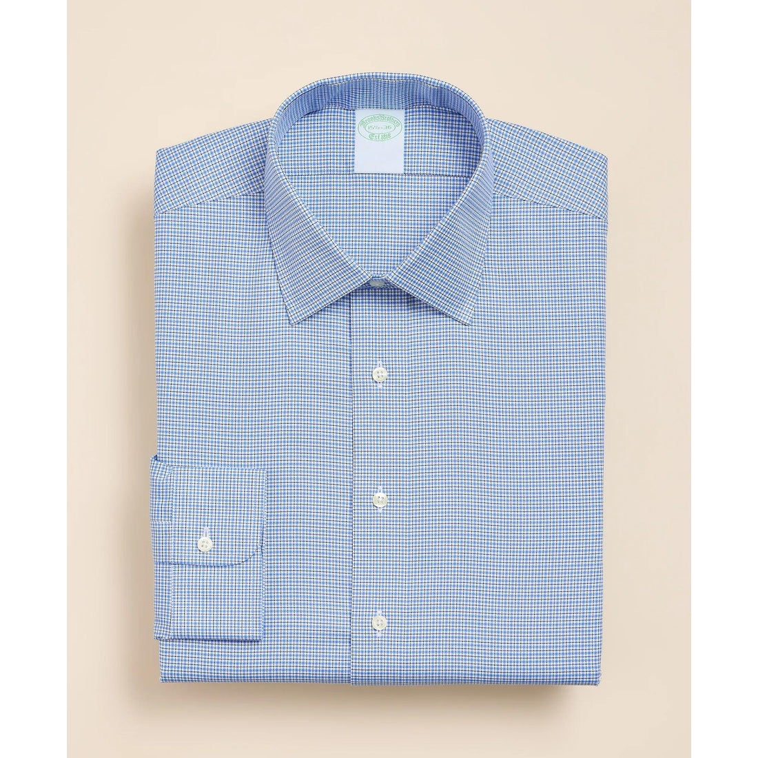 Brooks Brothers Explorer Collection Non-Iron Twill Ainsley Collar, Mini Check Dress Shirt