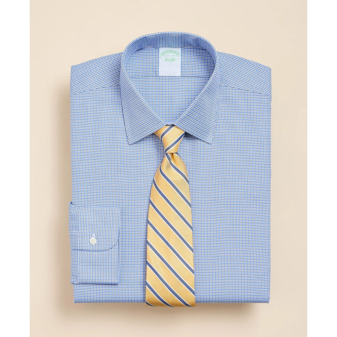 Brooks Brothers Explorer Collection Non-Iron Twill Ainsley Collar, Mini Check Dress Shirt