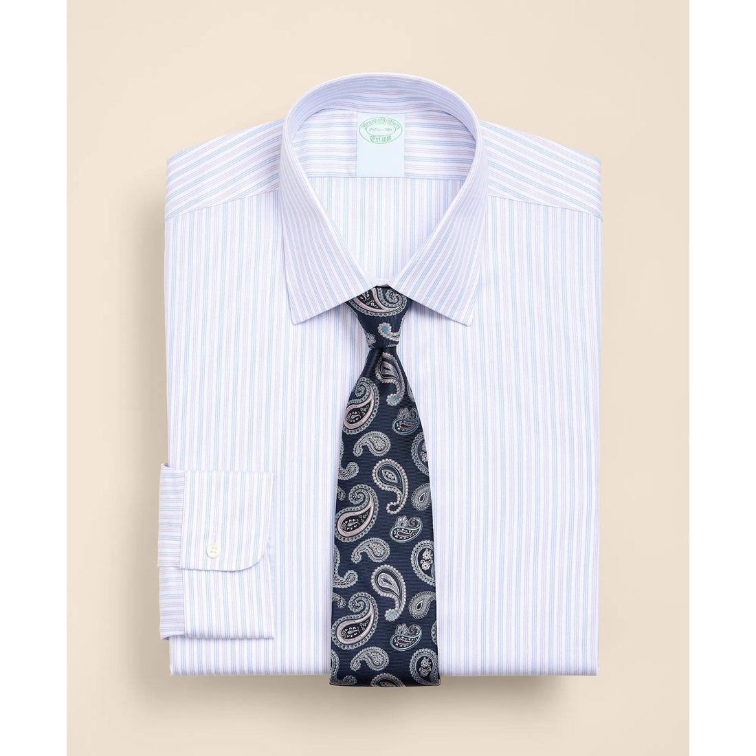 Brooks Brothers Explorer Collection Non-Iron Twill Ainsley Collar, Triple Stripe Dress Shirt
