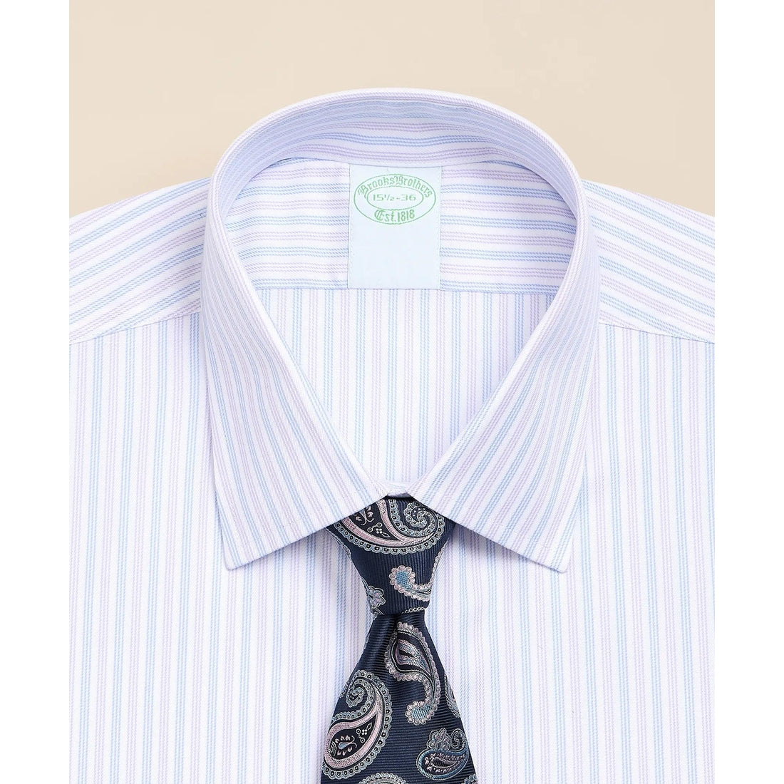 Brooks Brothers Explorer Collection Non-Iron Twill Ainsley Collar, Triple Stripe Dress Shirt