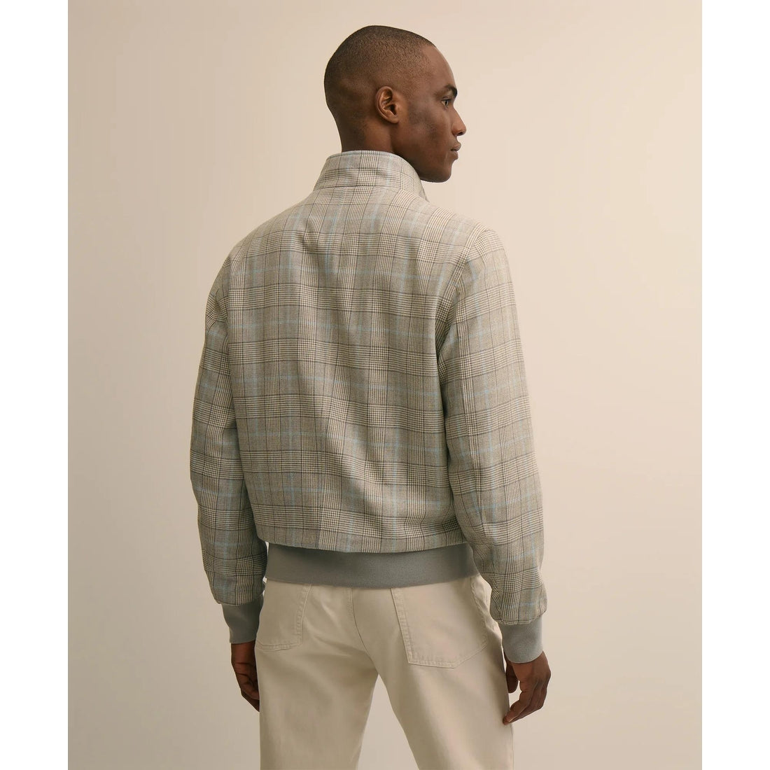 Silk-Wool Glen Plaid Bomber Jacket