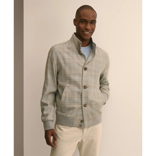 Silk-Wool Glen Plaid Bomber Jacket