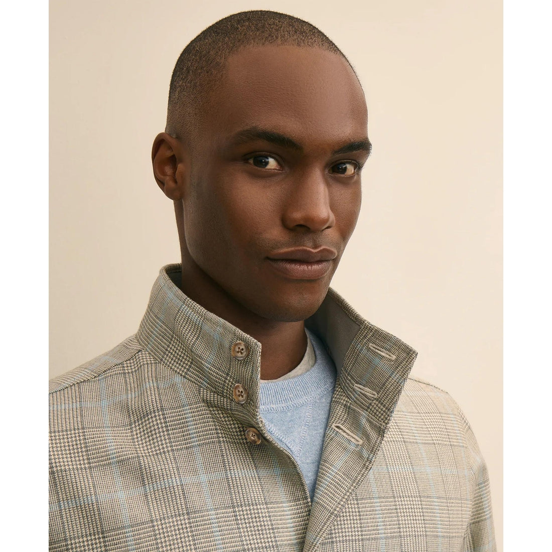 Silk-Wool Glen Plaid Bomber Jacket