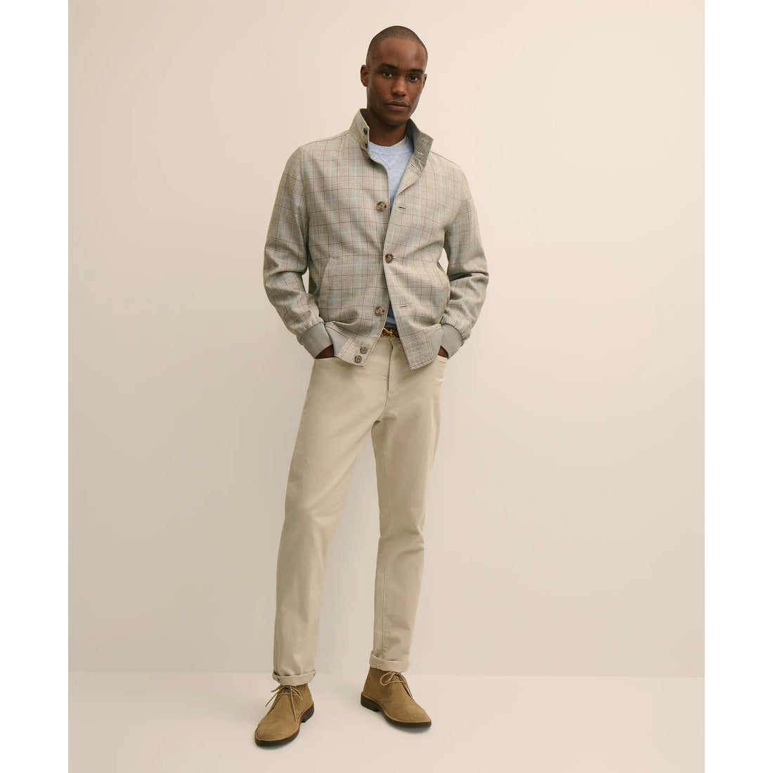 Silk-Wool Glen Plaid Bomber Jacket