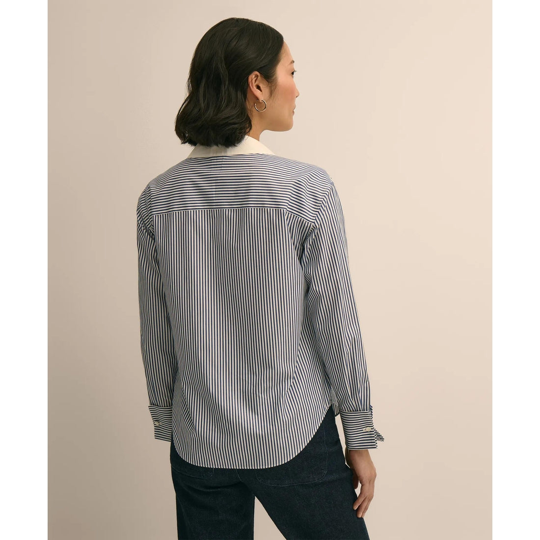 Supima Cotton Contrast-Collar Stripe Shirt with French Cuffs