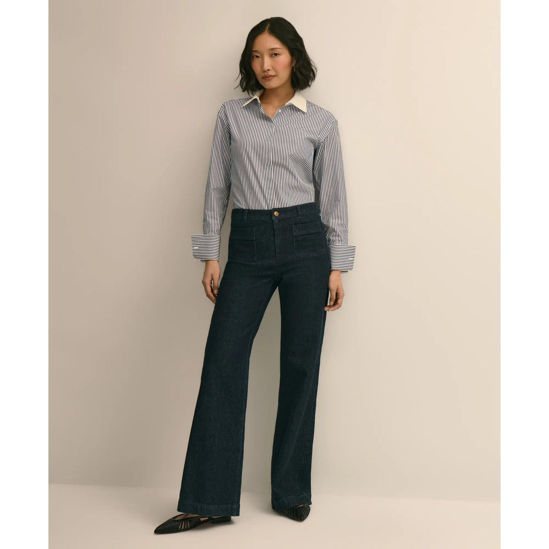 Supima Cotton Contrast-Collar Stripe Shirt with French Cuffs