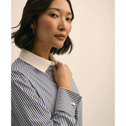 Supima Cotton Contrast-Collar Stripe Shirt with French Cuffs