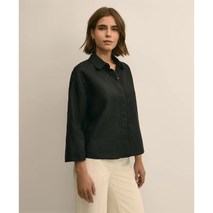 Linen Relaxed Bell-Sleeve Cropped Shirt