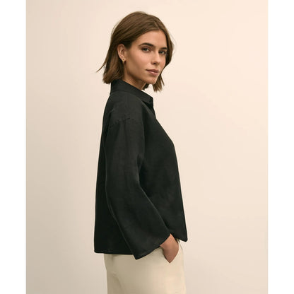 Linen Relaxed Bell-Sleeve Cropped Shirt