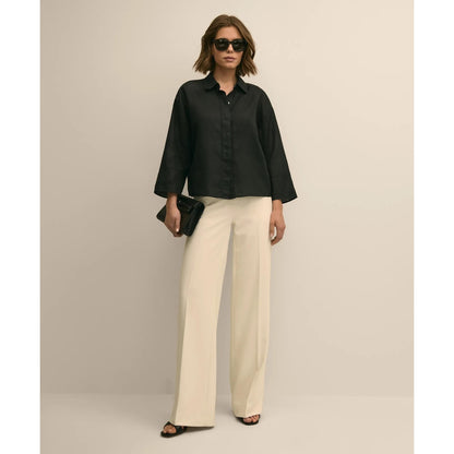 Linen Relaxed Bell-Sleeve Cropped Shirt
